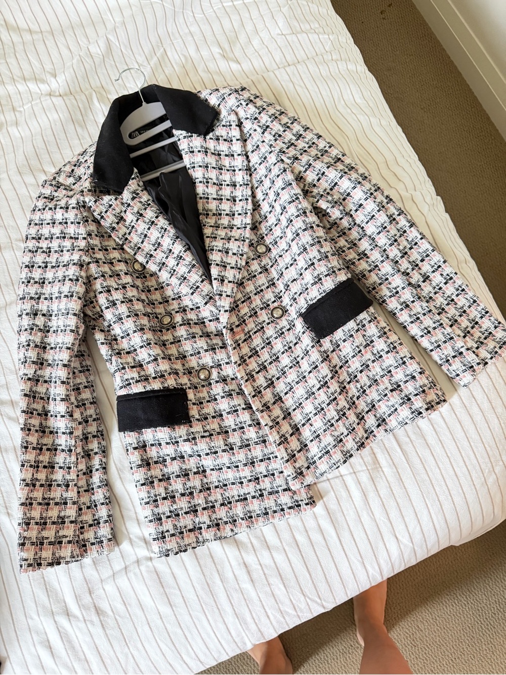 Zara Pink and Black Tweed Double-Breasted Blazer M never used